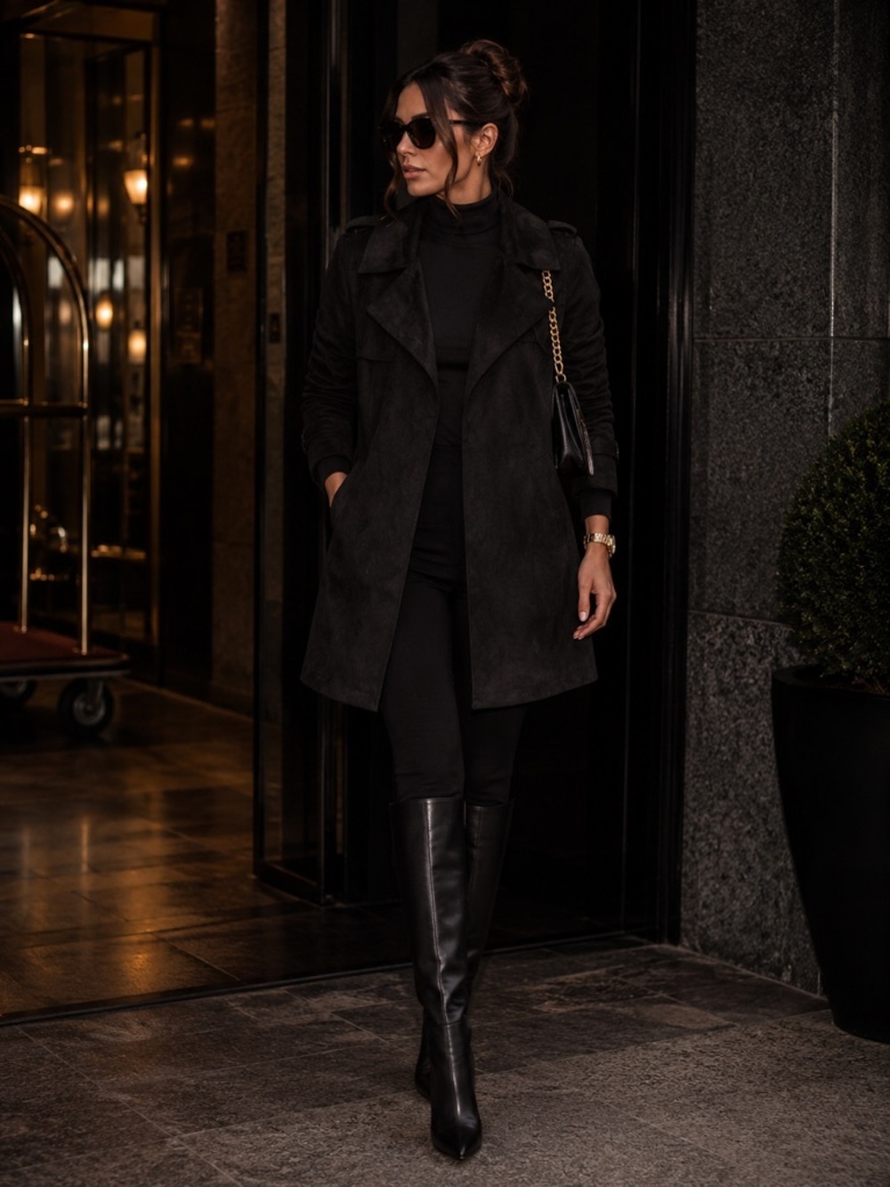 Women's Faux Suede Black 
Trench Coat